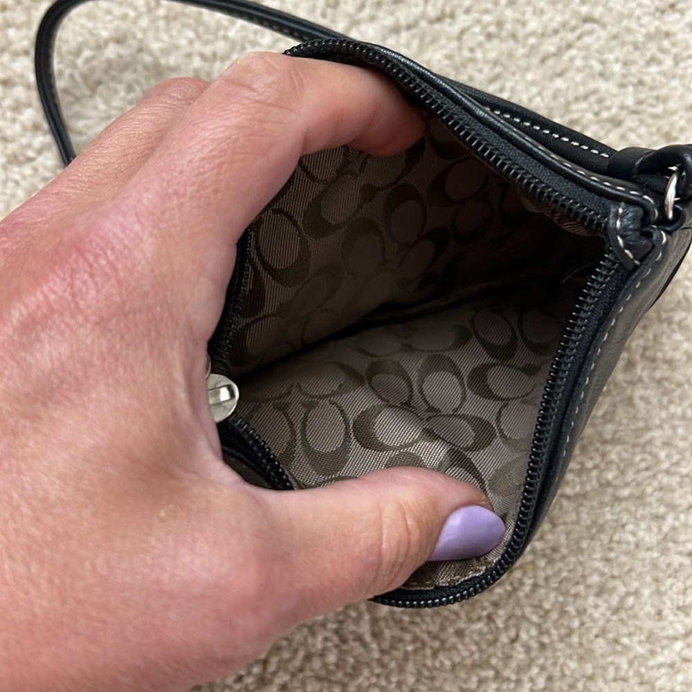 Coach Black Leather Wristlet with Contrast Stitching - Picture 8 of 10